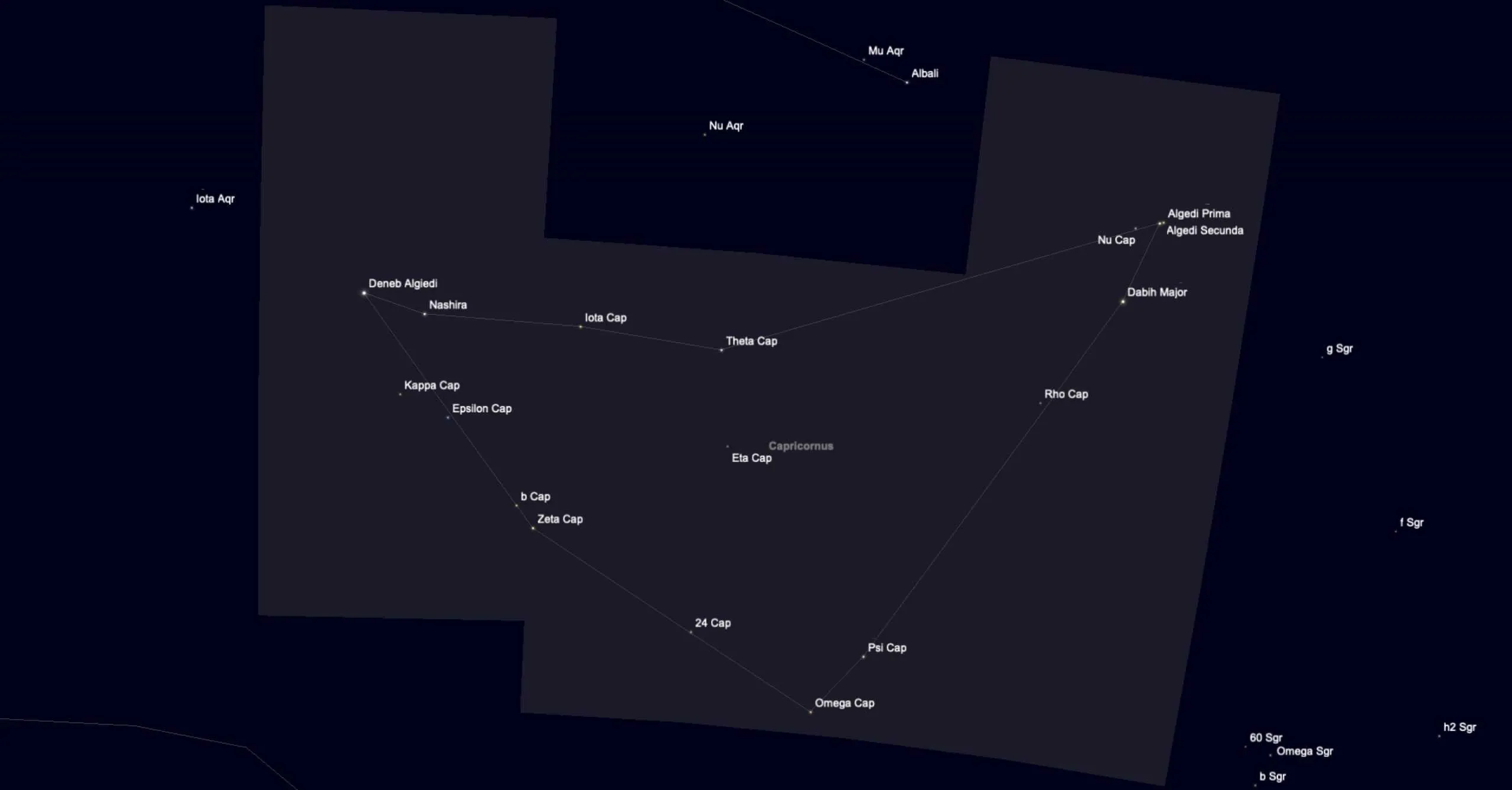 Star chart showing all the stars brighter than magnitude 5 in Capricornus